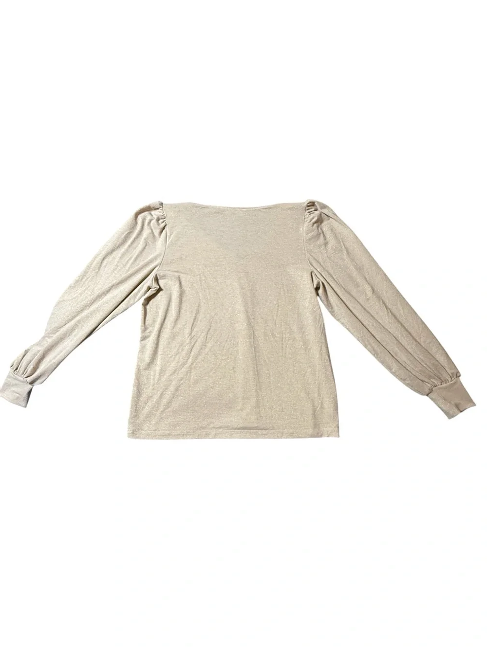 LOFT Beige Puff Sleeve V-Neck Top Medium Knit Long Balloon Sleeve Blouse Shirt M